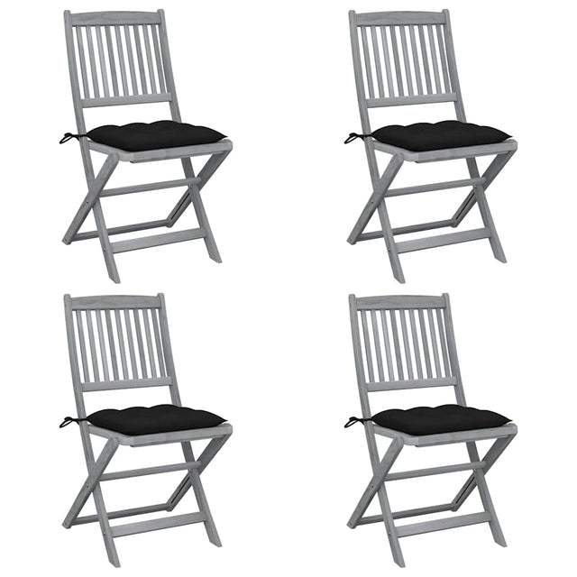 Vidaxl set van 4 klapstoelen met kussens, gemaakt van massief acaciahout.