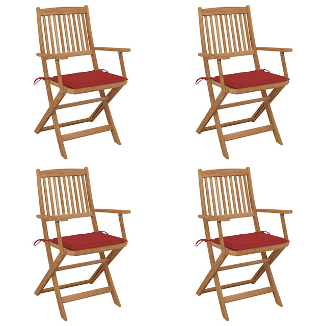 Vidaxl set van 4 klapstoelen met kussens, gemaakt van massief acaciahout.