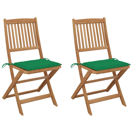 Vidaxl set van 2 klapstoelen met kussens, gemaakt van massief acaciahout.
