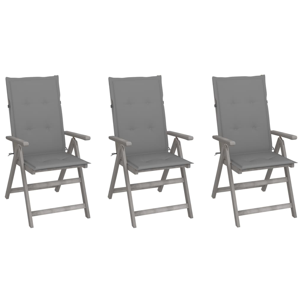 Vidaxl tuinstoelen 3 st verstelbaar met kussens massief acaciahout