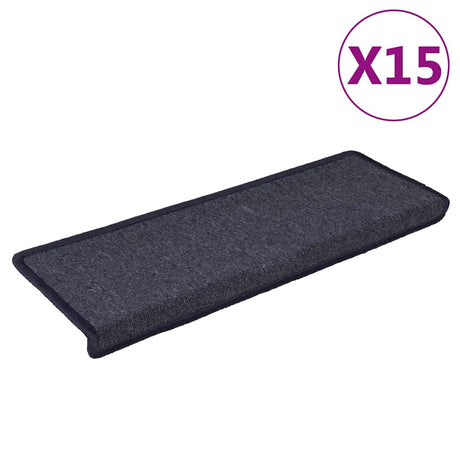 Vidaxl -Treppenmatten 15 ST 65x21x4 cm dunkelgrau und blau mit rechteckiger Rand