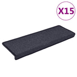 Vidaxl -Treppenmatten 15 ST 65x21x4 cm dunkelgrau und blau mit rechteckiger Rand