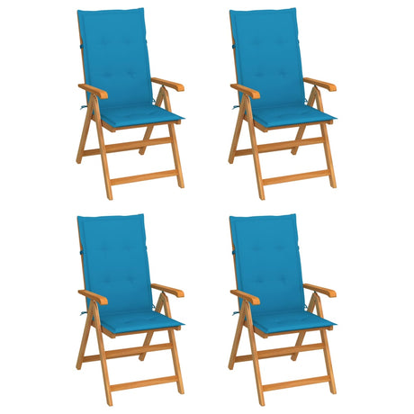 Vidaxl inklapbare stoelen 4 st met blauwe kussens massief teakhout