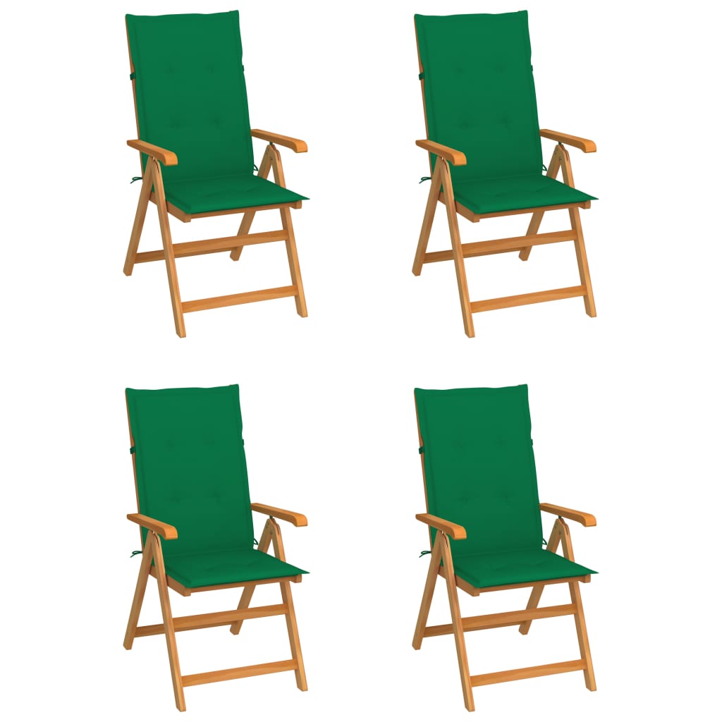 Vidaxl tuinstoelen 4 st met groene kussens massief teakhout