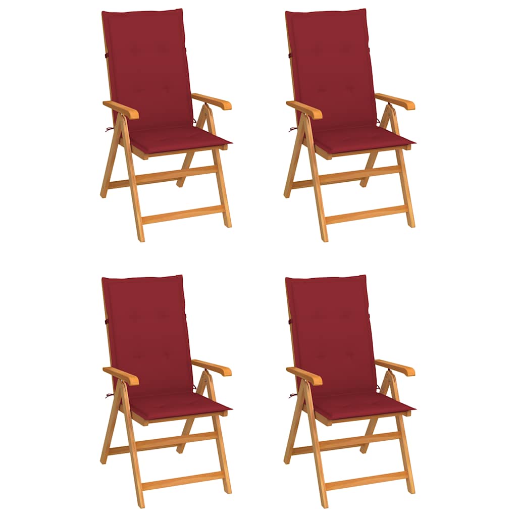 Vidaxl tuinstoelen 4 st met wijnrode kussens massief teakhout