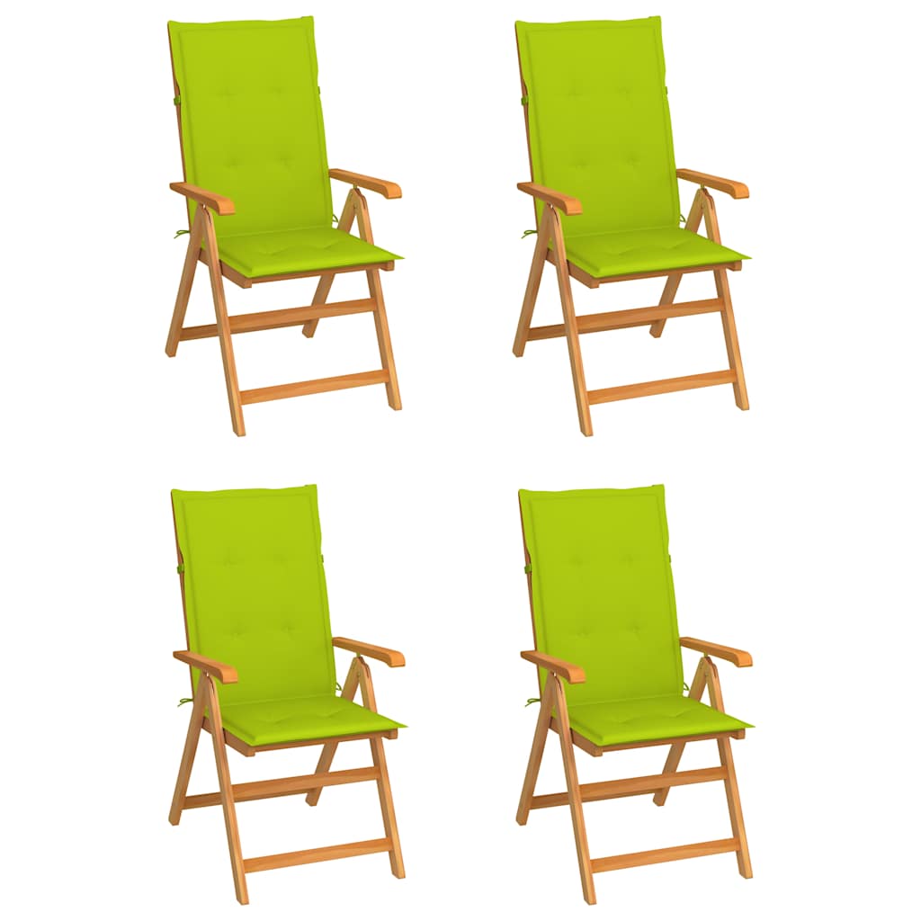 Vidaxl tuinstoelen 4 st met heldergroene kussens massief teakhout