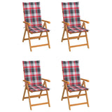 Vidaxl inklapbare stoelen 4 st met rood geruite kussens