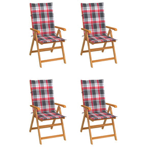Vidaxl inklapbare stoelen 4 st met rood geruite kussens