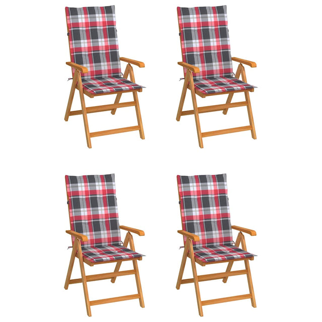 Vidaxl inklapbare stoelen 4 st met rood geruite kussens