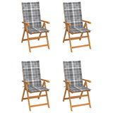 Vidaxl tuinstoelen 4 st met grijs geruite kussens massief teakhout