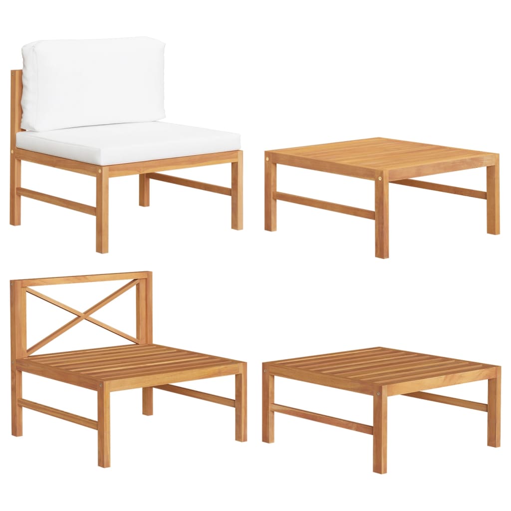 Vidaxl 2-delige loungeset met crèmekleurige kussens teakhout