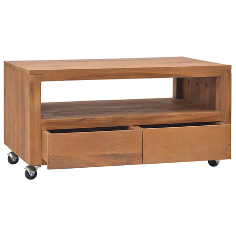 Vidaxl tv-meubel met wielen 80x50x42 cm massief teakhout