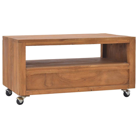 Vidaxl tv-meubel met wielen 80x50x42 cm massief teakhout