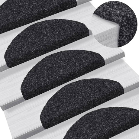 Vidaxl -Treppenmatten selbstadhäsiv 5 Stücke 65x21x4 cm schwarze Halbschritte groß