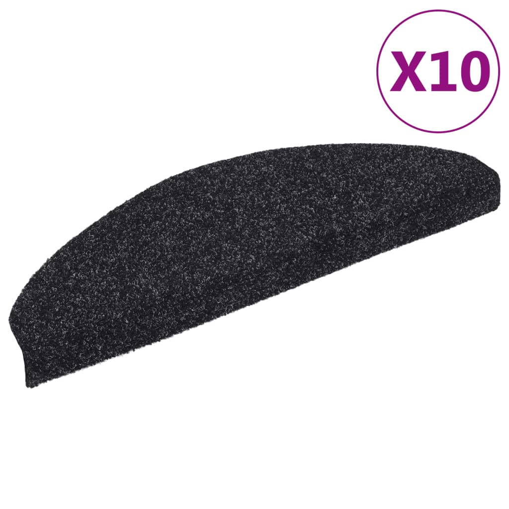 Vidaxl -Treppenmatten selbstadhäsiv 10 Stücke 65x21x4 cm schwarze Halbrunde groß