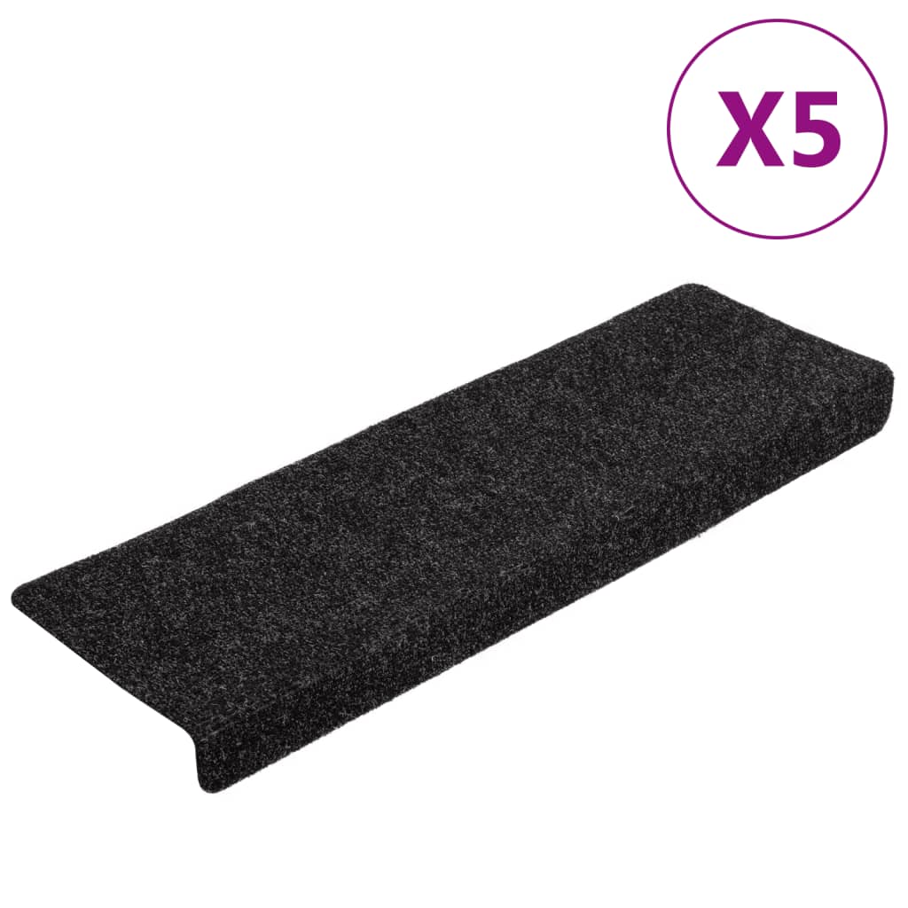 Vidaxl Treppenmatten Selbstadhäsiv 5 Teile 65x21x4 cm Schwarze rechteckige Kante