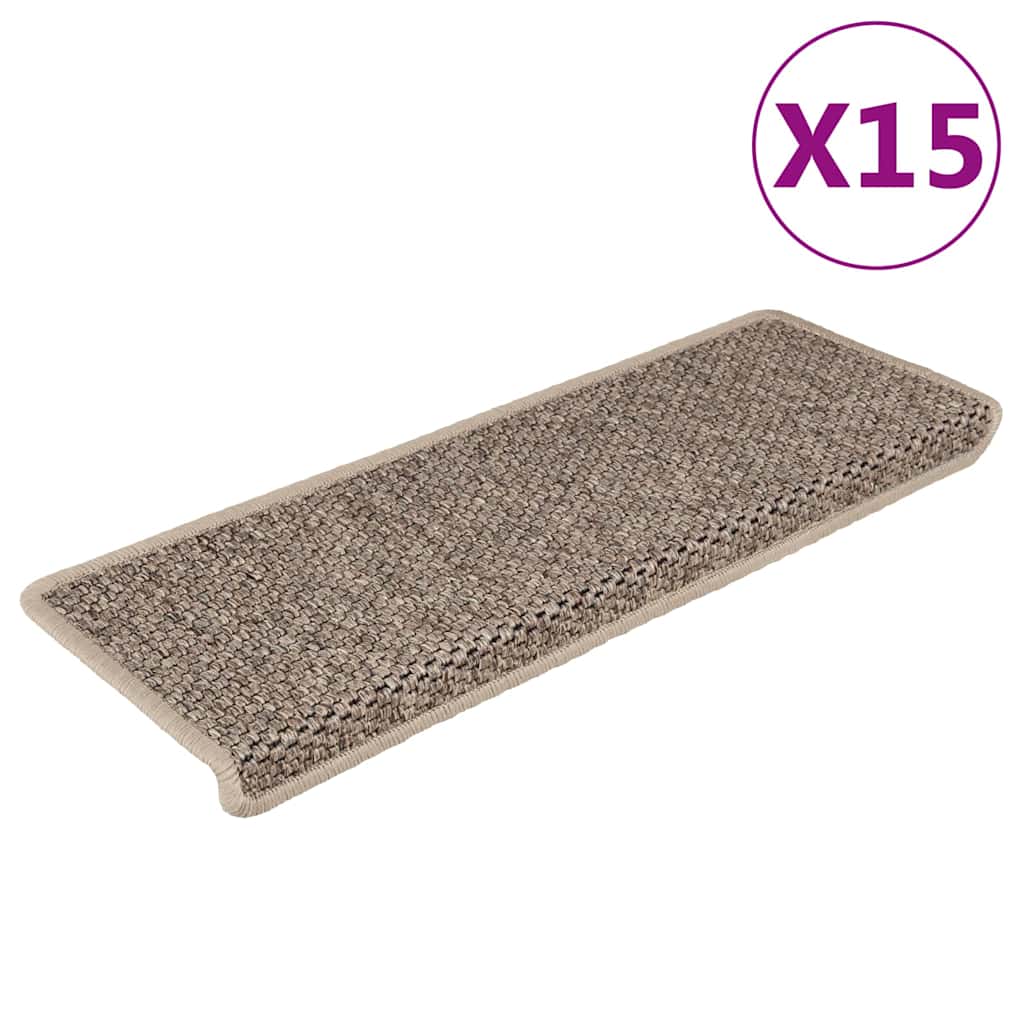 Vidaxl Treppenmatten selbstklebend 15 St. Sisal Look 65x21x4 cm dunkler Beige