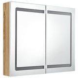 Vidaxl badkamerkast met spiegel en led 80x12x68 cm wit en eikenkleurig
