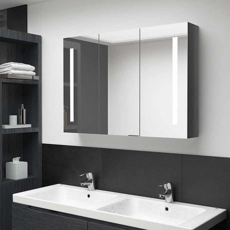 Vidaxl badkamerkast met spiegel en led 89x14x62 cm glanzend grijs