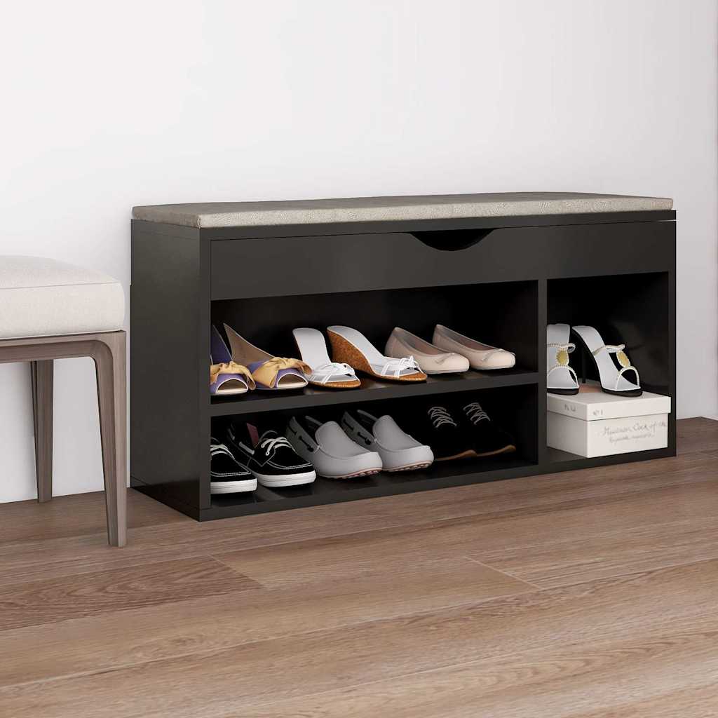 Vidaxl -Schuhsofa mit Kissen 104x30x49 cm verarbeitetes Holzgrau