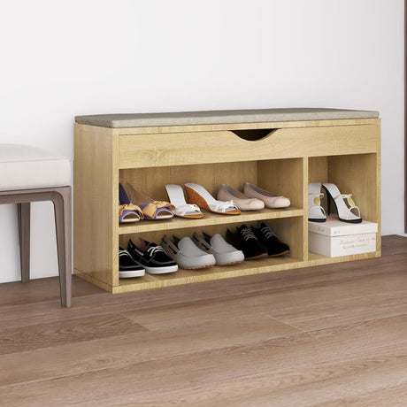 VIDAXL -Schuhbank mit Kissen 104x30x49 cm verarbeitetes Holz Sonoma Eiche