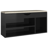 Vidaxl Schuhbank mit Kissen 104x30x49 cm Holz Hochglanzschwarz schwarz