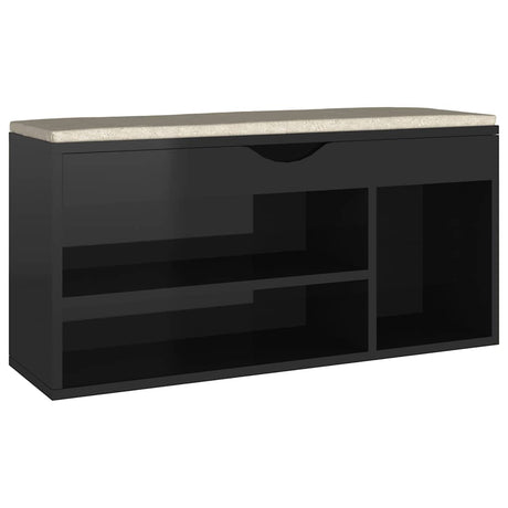 Vidaxl Schuhbank mit Kissen 104x30x49 cm Holz Hochglanzschwarz schwarz