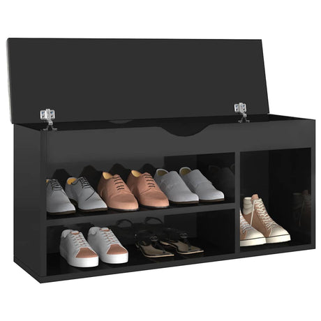 Vidaxl Schuhbank mit Kissen 104x30x49 cm Holz Hochglanzschwarz schwarz