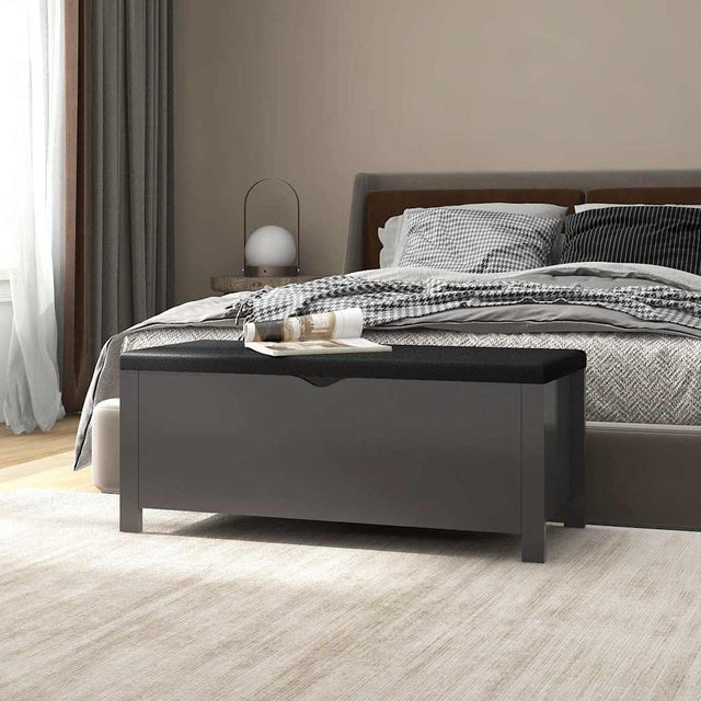 Vidaxl opbergbox met kussen 105x40x45 cm bewerkt hout grijs