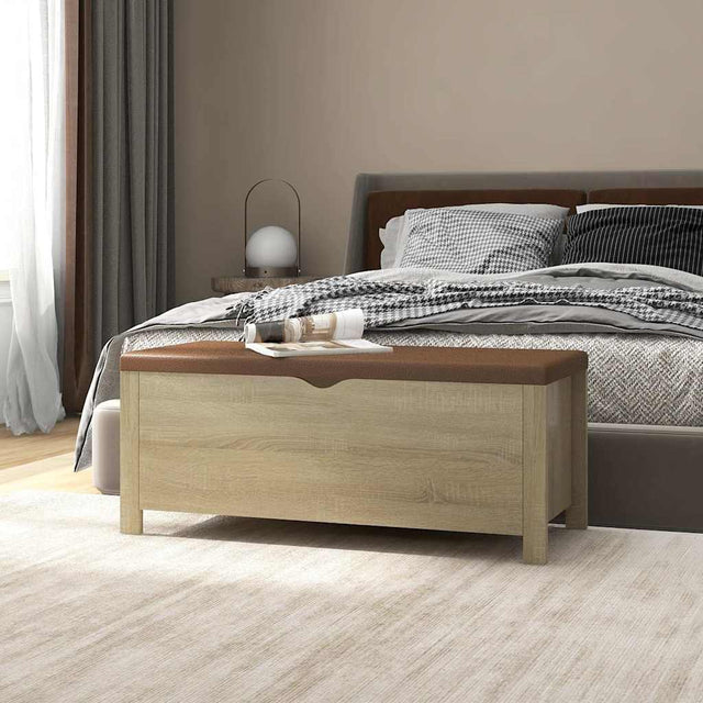 Vidaxl opbergbox met kussen 105x40x45cm bewerkt hout sonoma eikenkleur