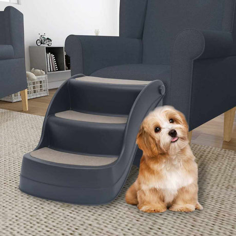 VidaXL Hundetreppe 3 Stufen klappbar dunkelgrau