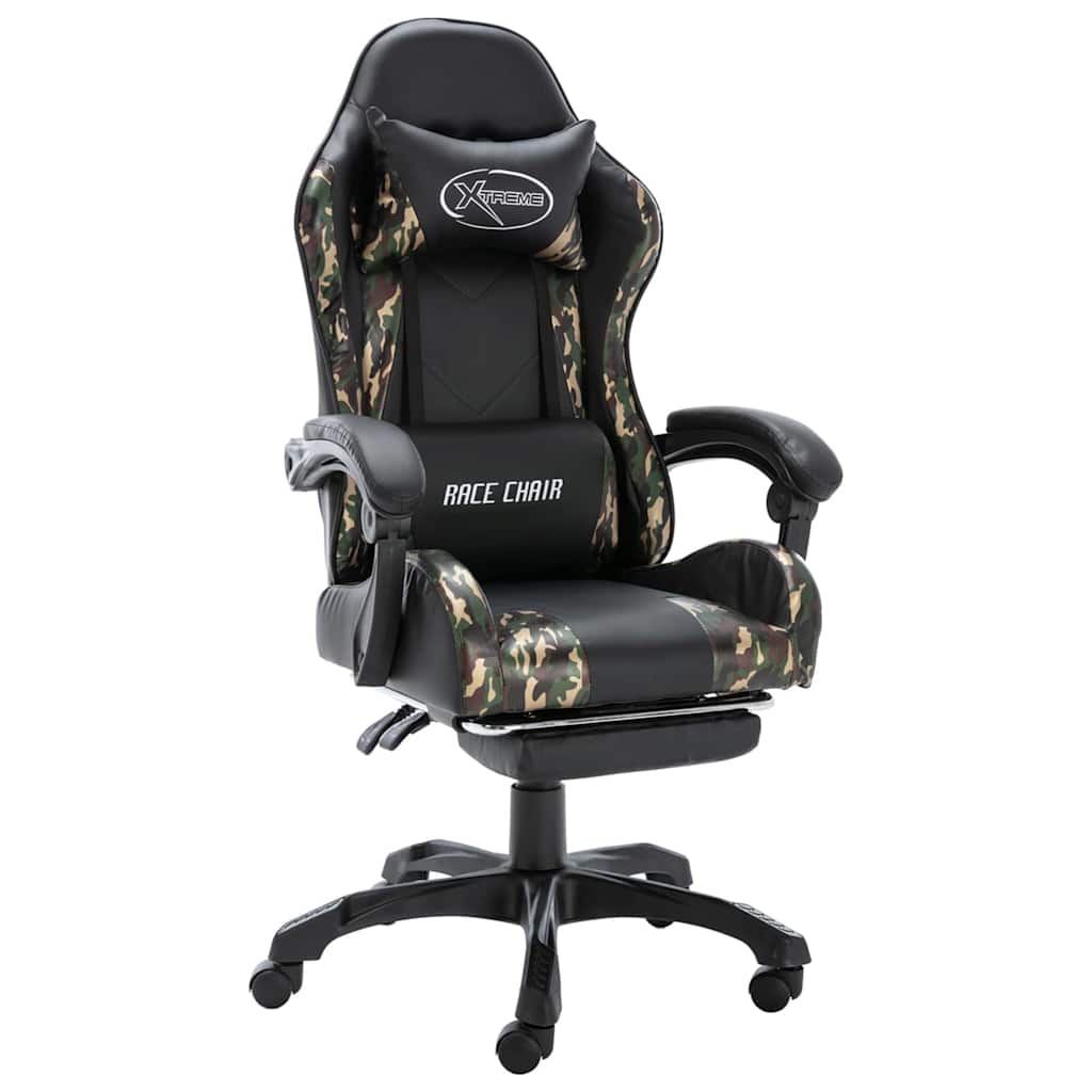 Vidaxl racestoel met voetensteun kunstleer zwart en camouflage
