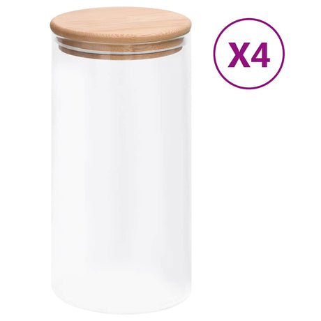VidaXL Vorratsgläser mit Bambusdeckel 4 Stück 1200 ml Glas