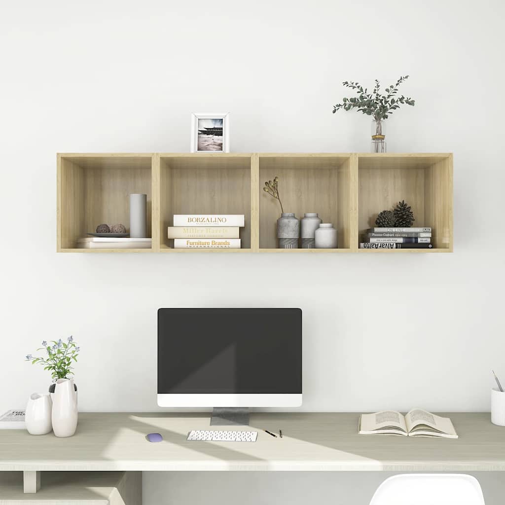 Vidaxl wandkasten 4 st 37x37x37 cm bewerkt hout sonoma eikenkleurig