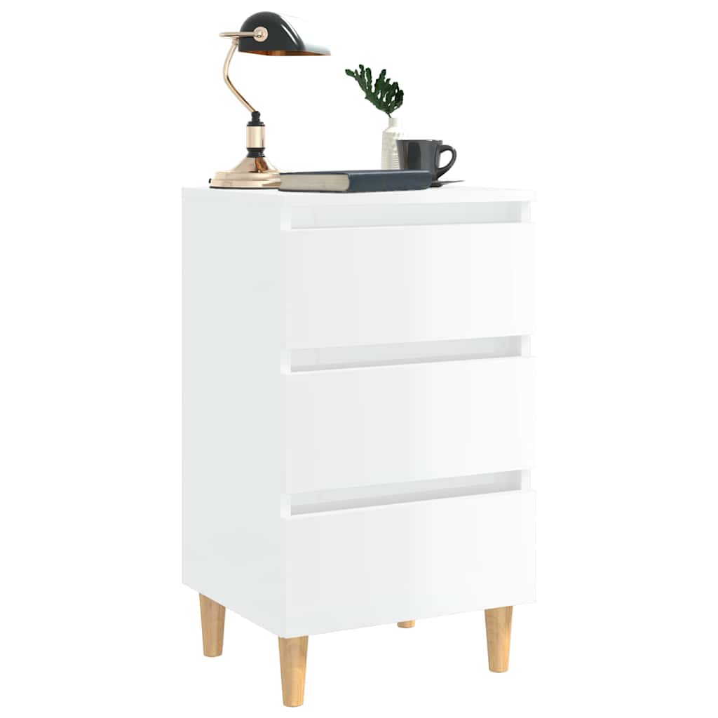 Vidaxl nachtkastje met massief houten poten 40x35x69 cm hoogglans wit