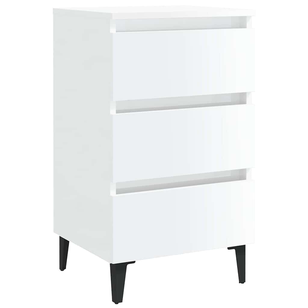Vidaxl nachtkastje met metalen poten 40x35x69 cm hoogglans wit