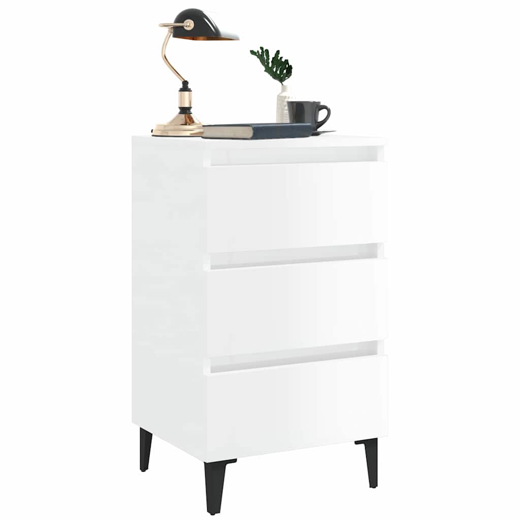 Vidaxl nachtkastje met metalen poten 40x35x69 cm hoogglans wit