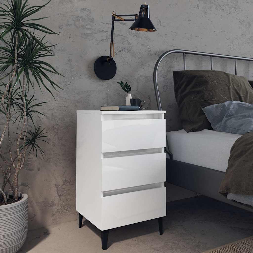 Vidaxl nachtkastje met metalen poten 40x35x69 cm hoogglans wit