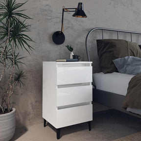 Vidaxl nachtkastje met metalen poten 40x35x69 cm hoogglans wit