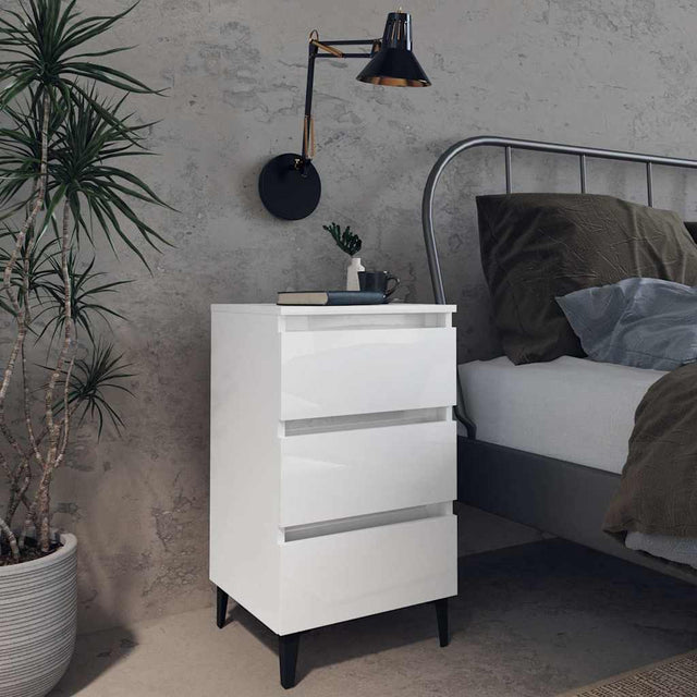 Vidaxl nachtkastje met metalen poten 40x35x69 cm hoogglans wit
