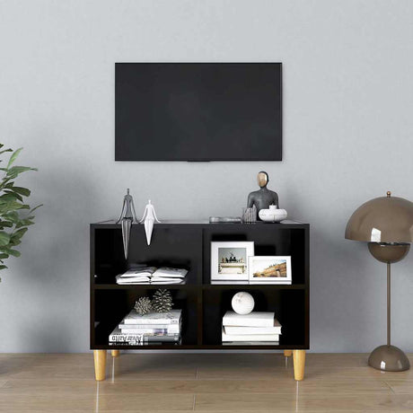 Vidaxl tv-meubel met massief houten poten 69,5x30x50 cm zwart