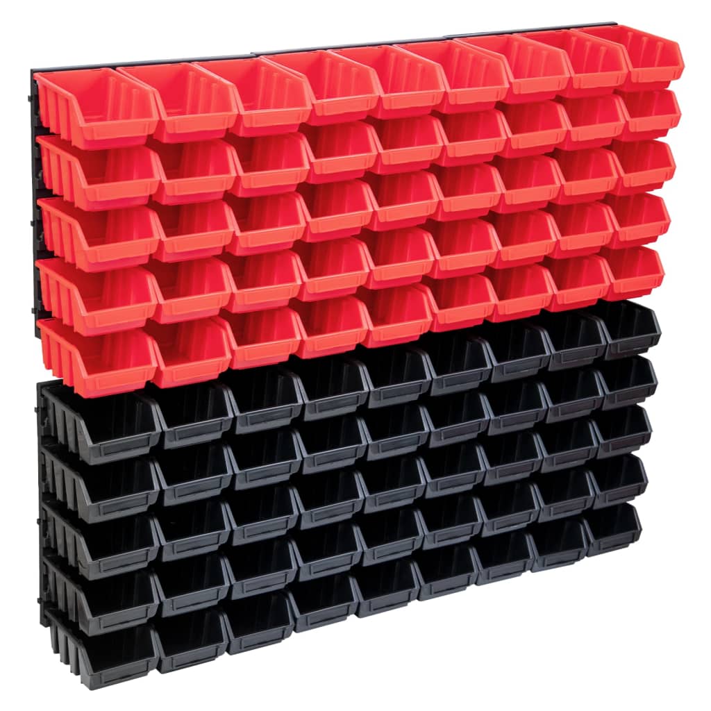 Vidaxxl 96-teiliges Aufbewahrungsbox-Set mit Wandpaneelen in Rot und Schwarz