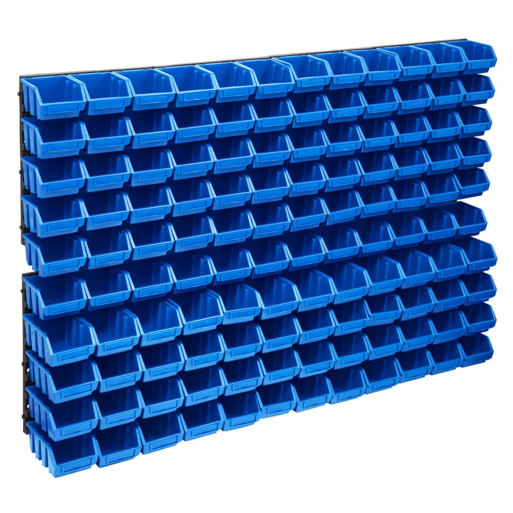 VidaXL 128-teiliges Aufbewahrungsbox-Set mit Wandpaneelen in Blau und Schwarz