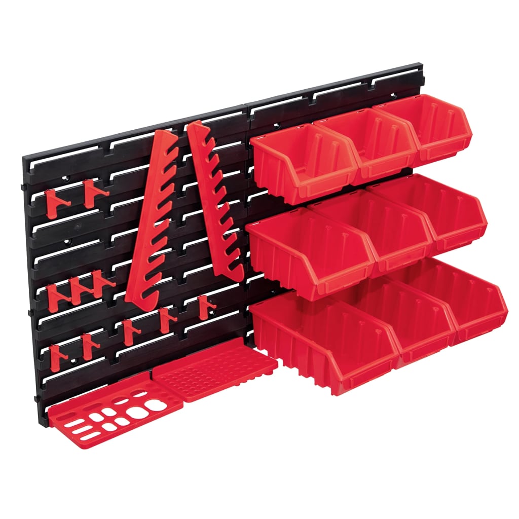 VidaXL 34-teiliges Aufbewahrungsbox-Set mit Wandpaneelen in Rot und Schwarz