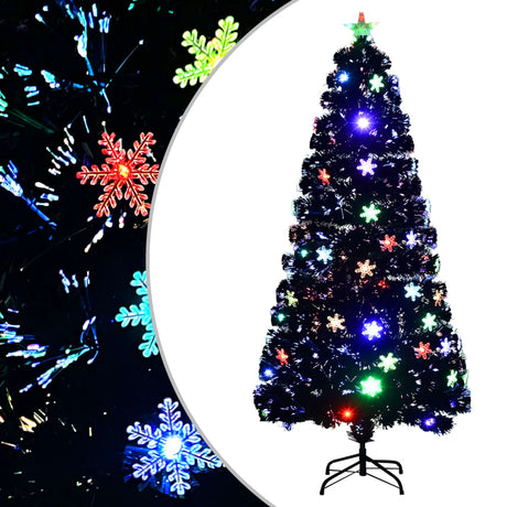 Vidaxl Weihnachtsbaum mit LED -Schneeflocken 150 cm Faserschwarz schwarz