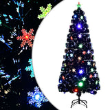 Vidaxl Weihnachtsbaum mit LED -Schneeflocken 210 cm Faserschwarz schwarz