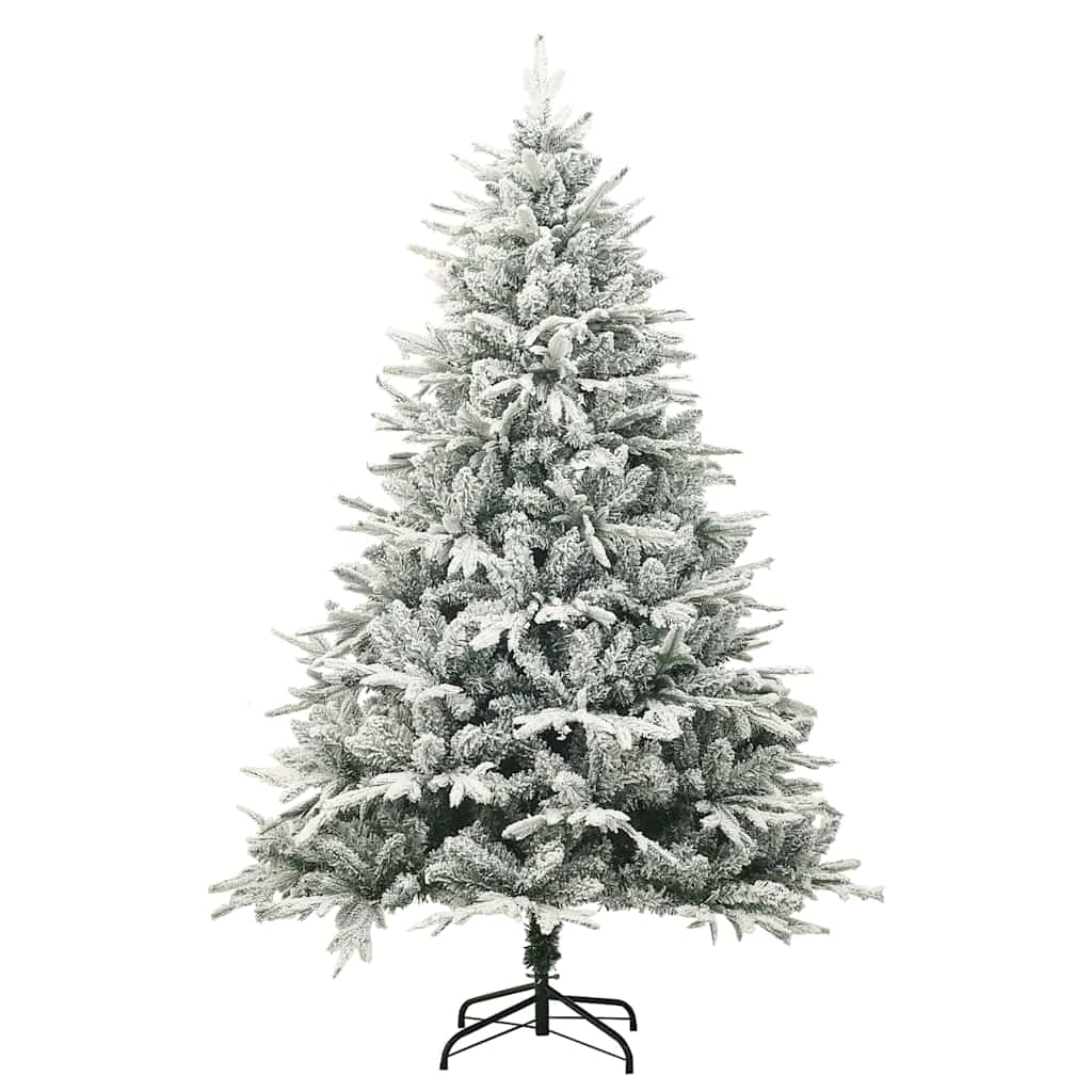 Vidaxl kunstkerstboom met sneeuwvlokken 210 cm pvc en pe groen