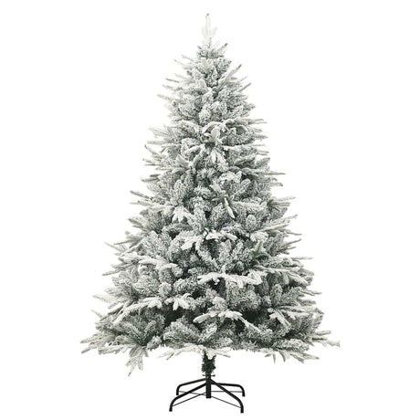 Vidaxl kunstkerstboom met sneeuwvlokken 210 cm pvc en pe groen