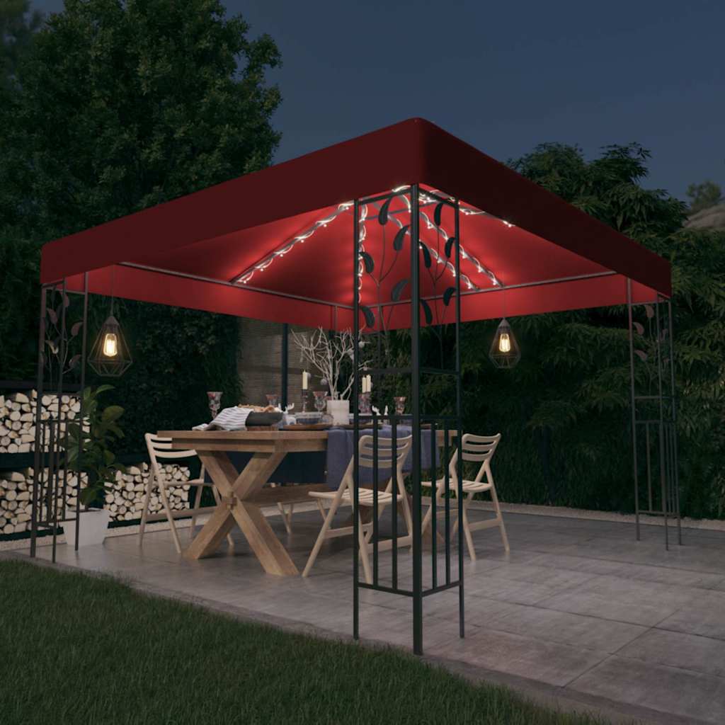 Vidaxx Pavillon mit LED-Lichterkette 3x3 m weinrot