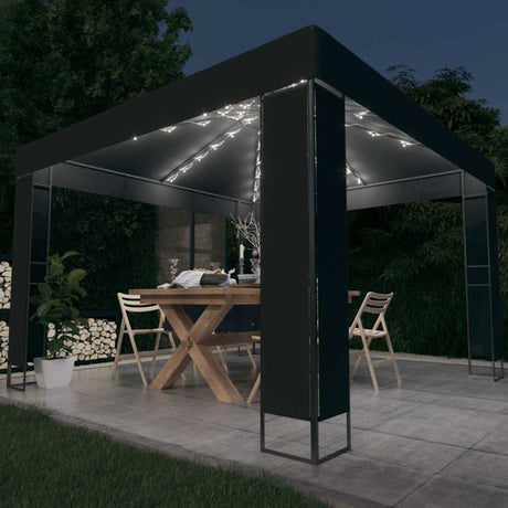 Vidaxx Pavillon mit Doppeldach und LED-Lichterkette 3x3 m in der Farbe Anthrazit